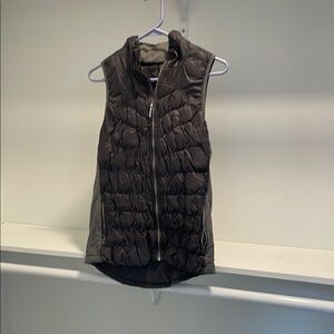 Gray Quilted Puffer Vest with Stand-Up Collar